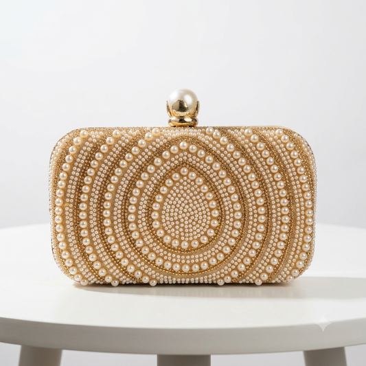 Royal Pearl & Gold Embellished Clutch