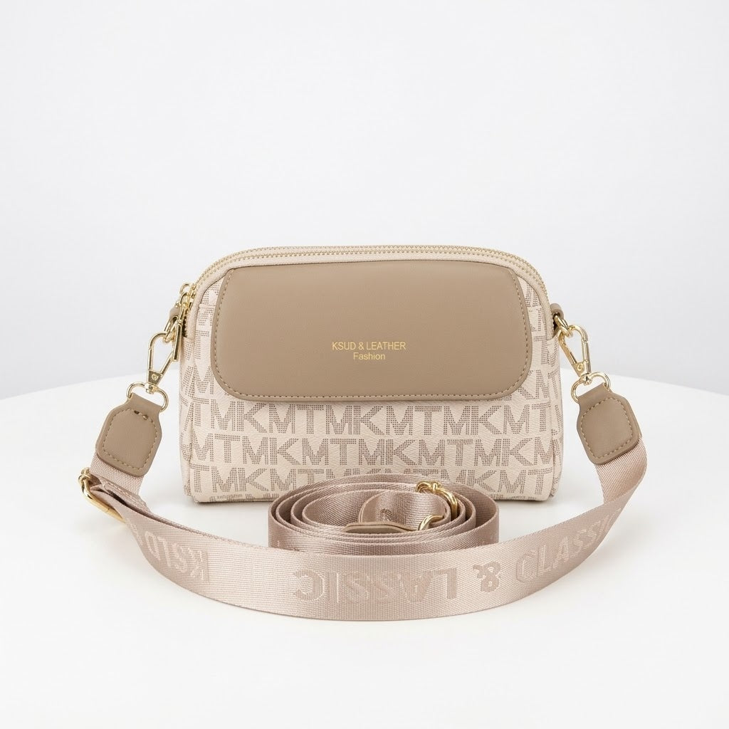 Triple Zip Canvas Crossbody Bag - Cream
