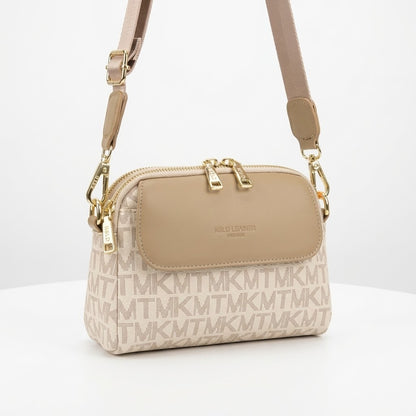 Triple Zip Canvas Crossbody Bag - Side View with Long Strap