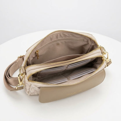 Triple Zip Canvas Crossbody Bag - Inside Compartments