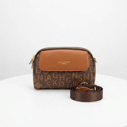 Triple Zip Canvas Crossbody Bag - Coffee Alphabet