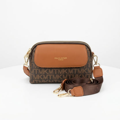 Triple Zip Canvas Crossbody Bag - Dark Brown