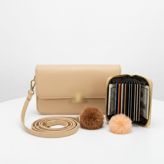 Mini Crossbody Bag with Wallet - Beige
