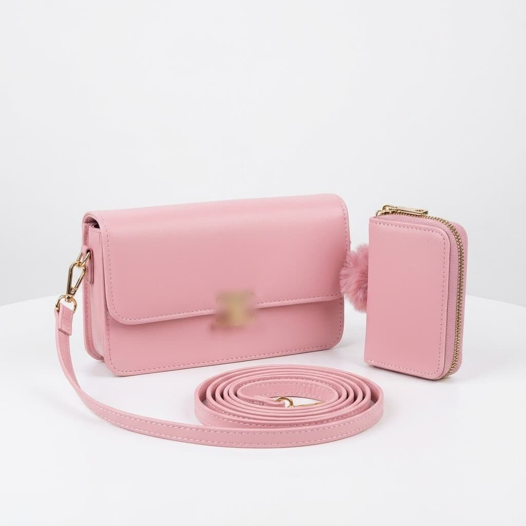 Mini Crossbody Bag with Wallet - Pink