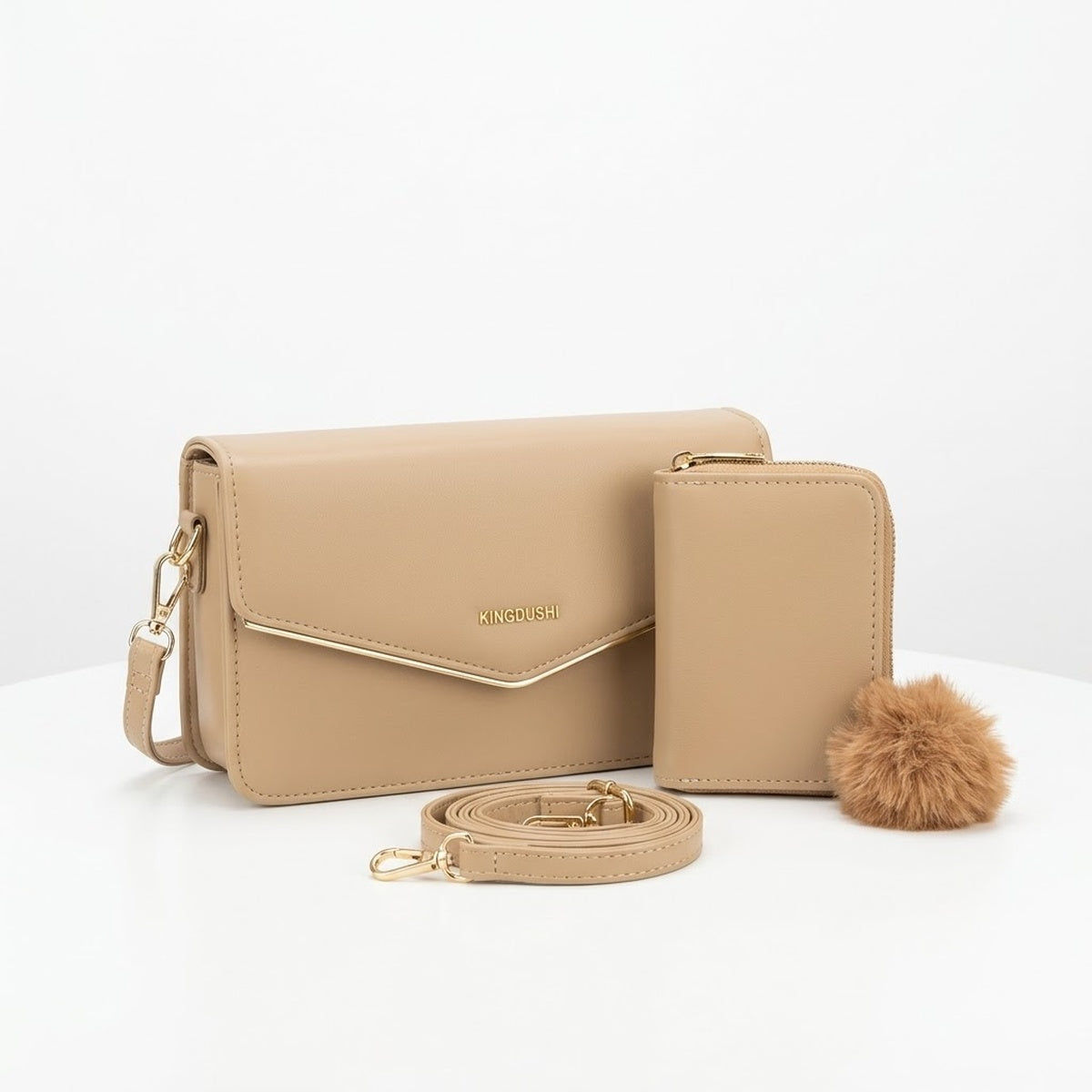 Envelope Crossbody Bag with Wallet - Beige