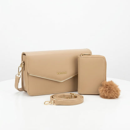Envelope Crossbody Bag with Wallet - Beige