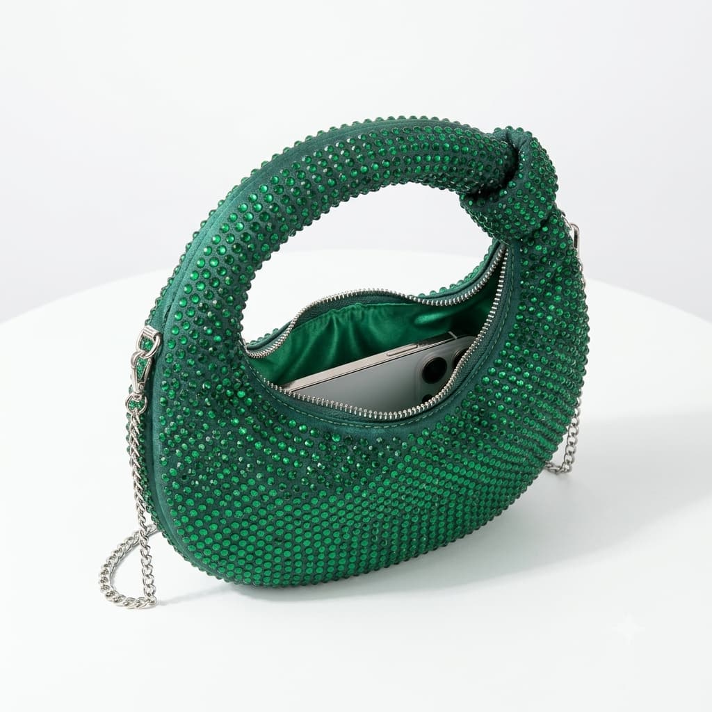 Glamorous Crescent Rhinestone Handbag