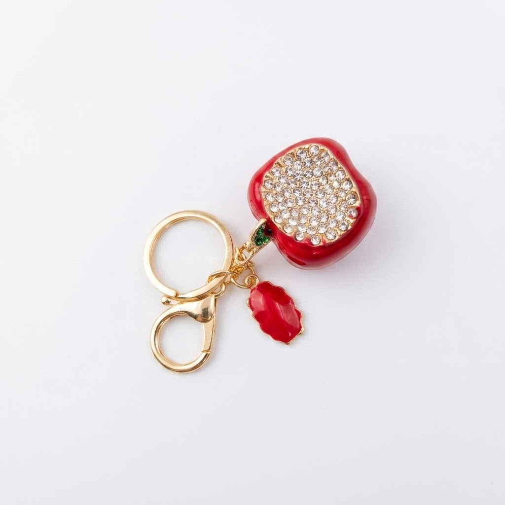 Crystal-embellished fruit charms.