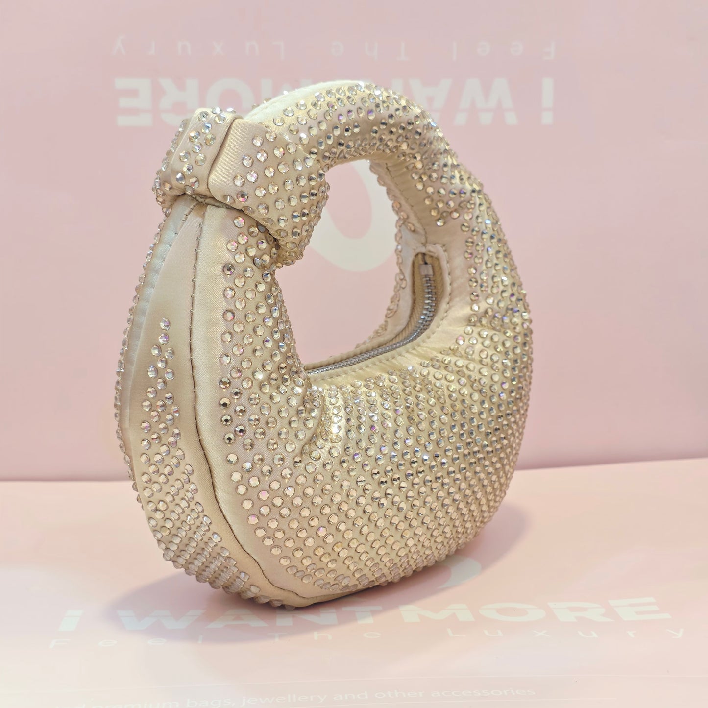 Premium Rhinestone Crescent Handbag
