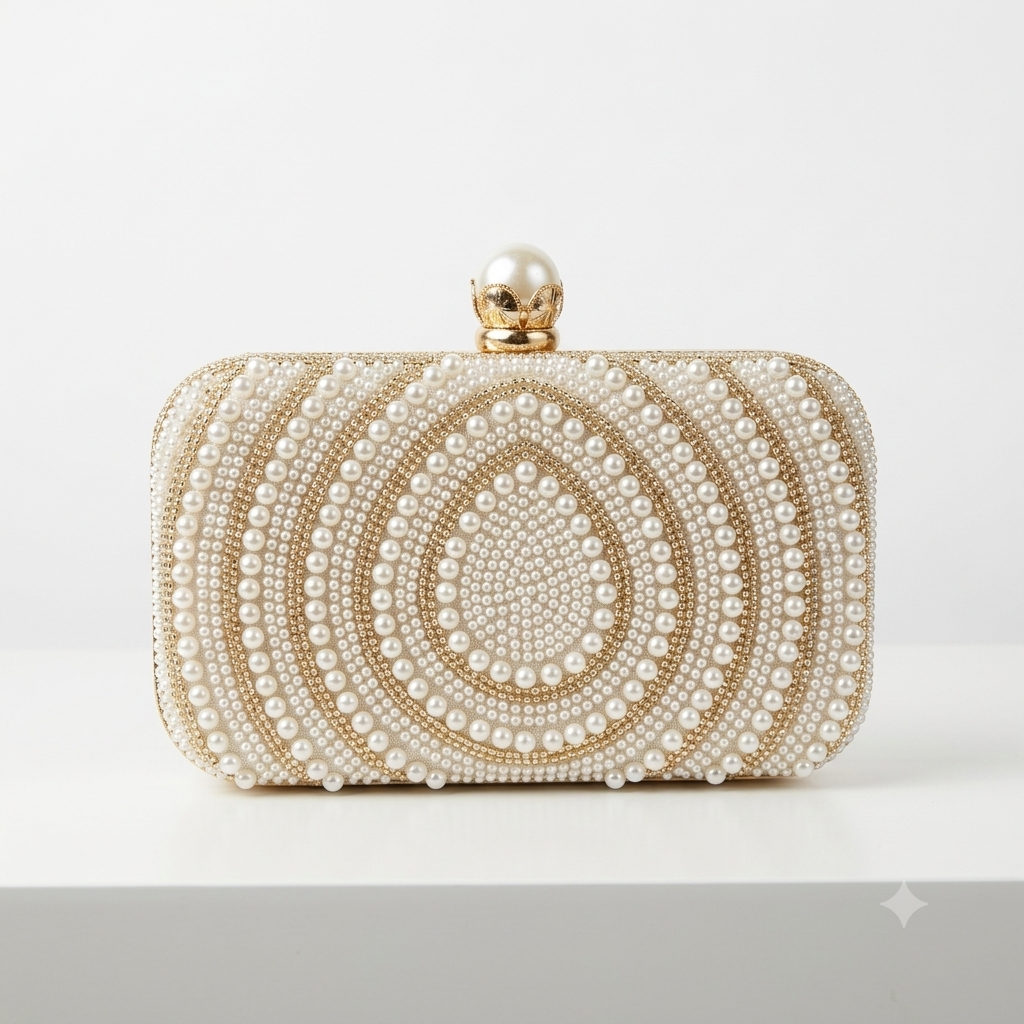 Royal Pearl & Gold Embellished Clutch