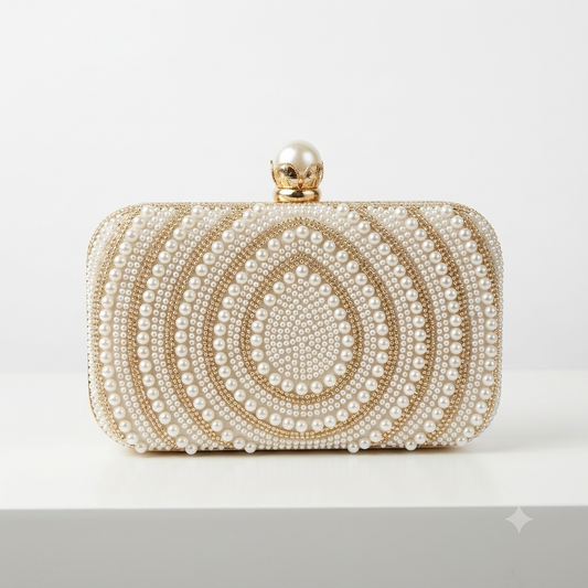 Royal Pearl & Gold Embellished Clutch