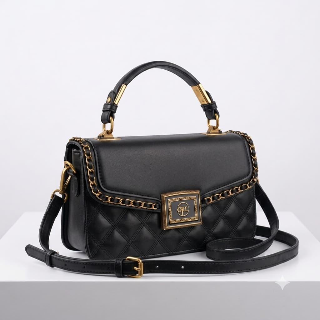 OKL" Quilted Flap Handbag