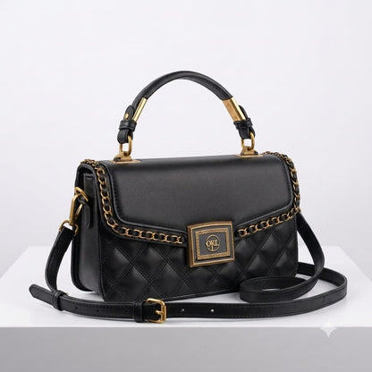 OKL" Quilted Flap Handbag