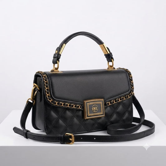 OKL" Quilted Flap Handbag
