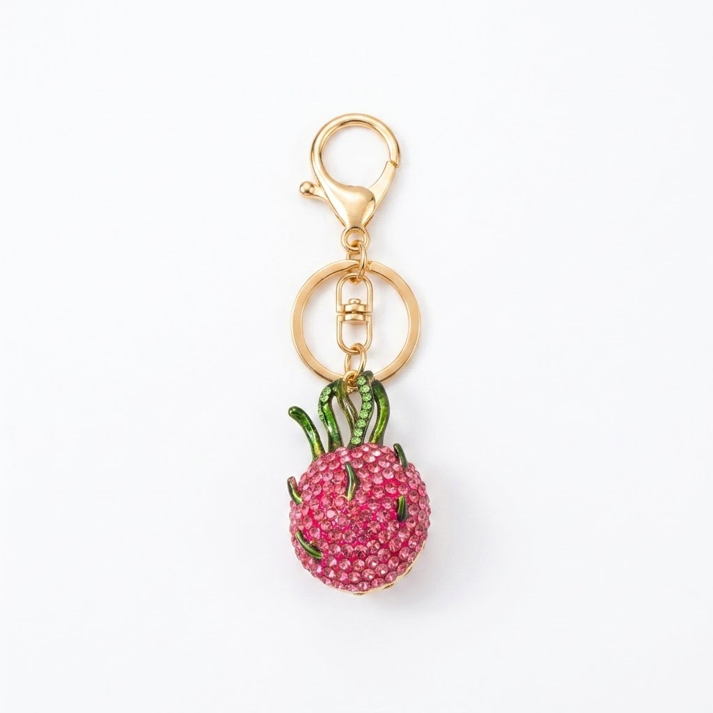 Crystal-embellished fruit charms.