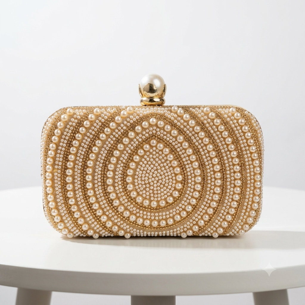 Royal Pearl & Gold Embellished Clutch