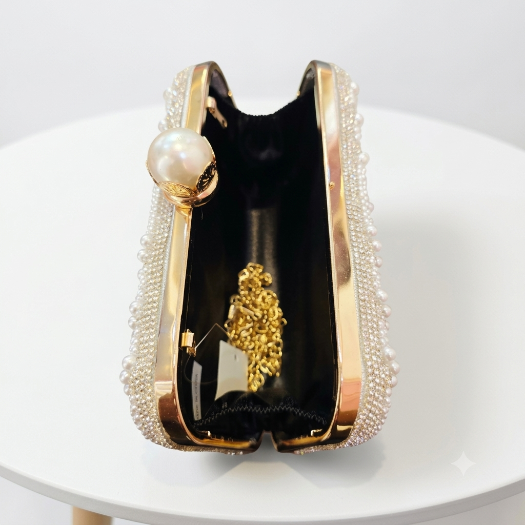 Royal Pearl & Gold Embellished Clutch