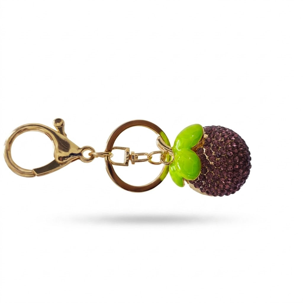 Crystal-embellished fruit charms.