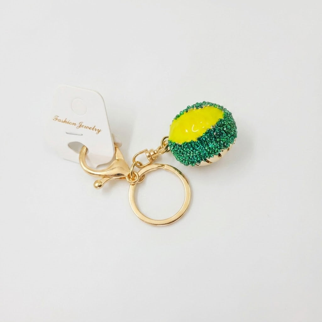 Crystal-embellished fruit charms.