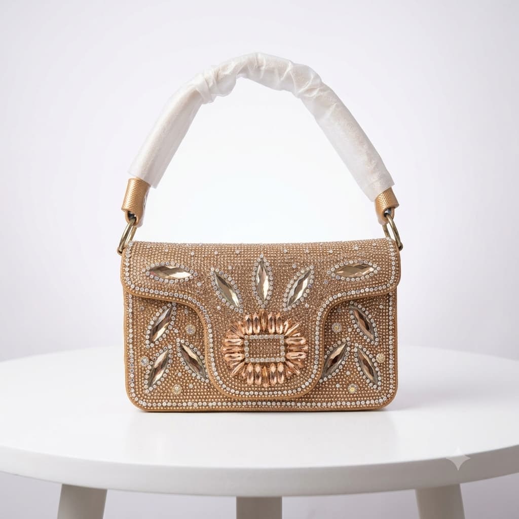 Glamorous Stone-Embellished Evening Clutch & Shoulder Bag