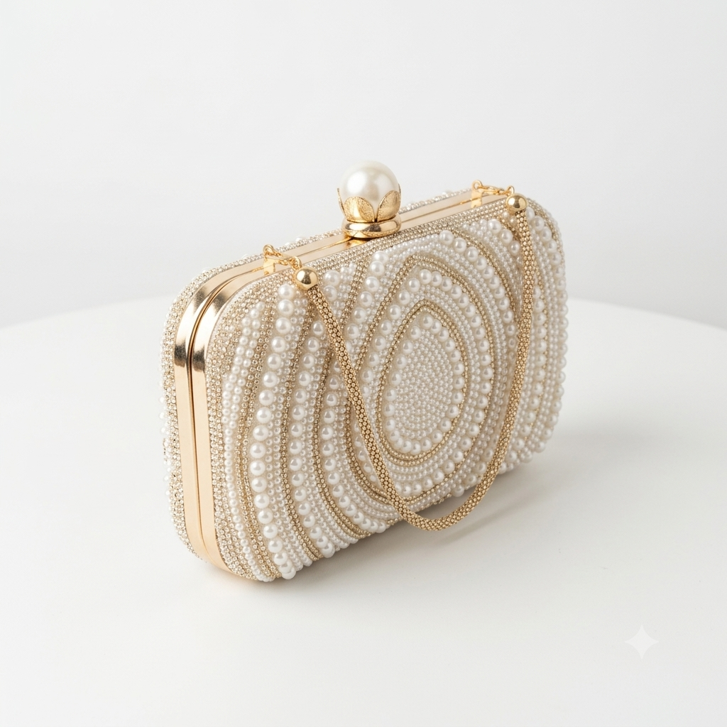 Royal Pearl & Gold Embellished Clutch