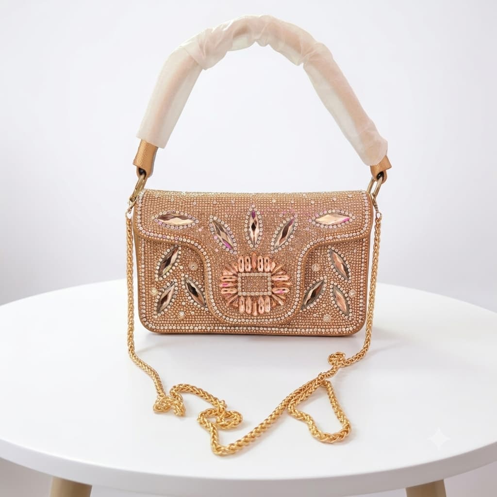 Glamorous Stone-Embellished Evening Clutch & Shoulder Bag