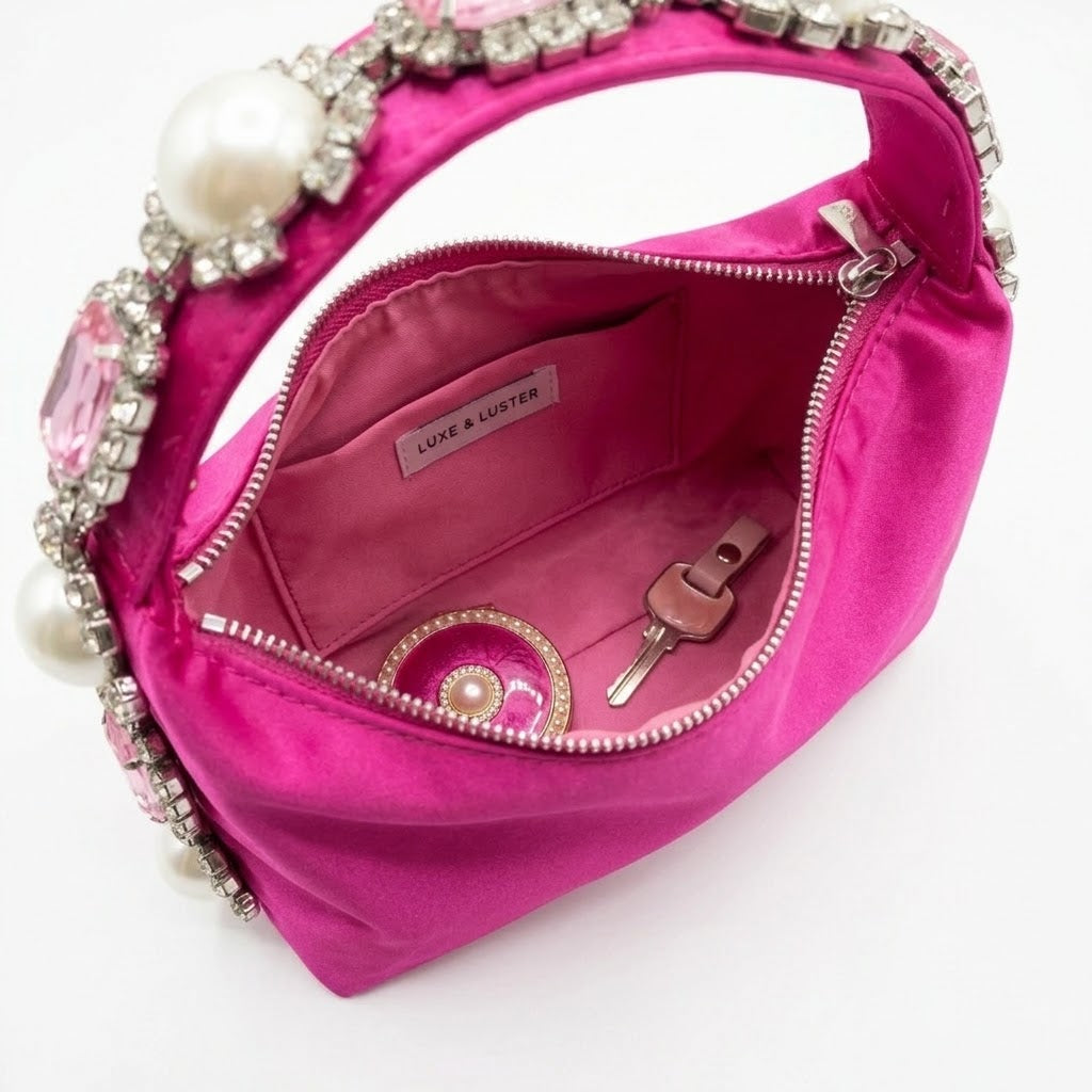 Satin Silk Crystal Clutch