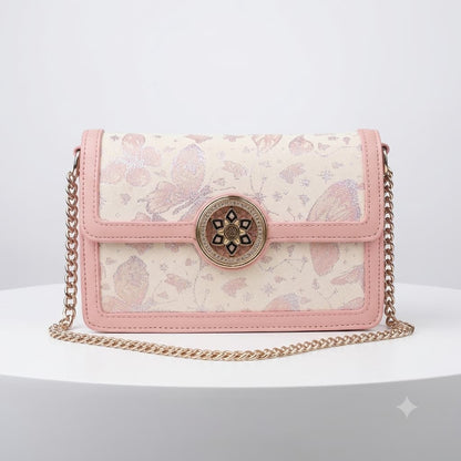 Elegant Butterfly Print Flap Shoulder & Crossbody Bag