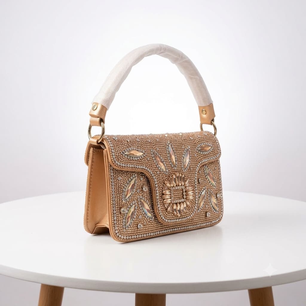 Glamorous Stone-Embellished Evening Clutch & Shoulder Bag